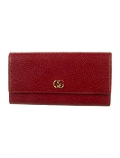 Pre-owned Gucci Double G Logo Leather Continental Wallet In Red