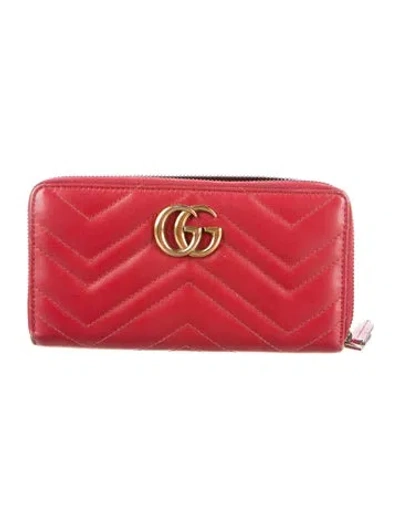 Pre-owned Gucci Double G Logo Leather Continental Wallet In Red