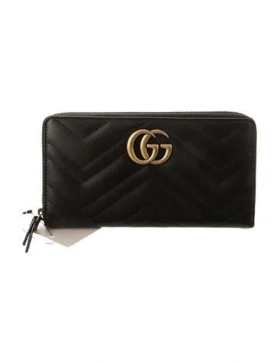 Pre-owned Gucci Double G Logo Leather Continental Wallet W/ Tags In Black