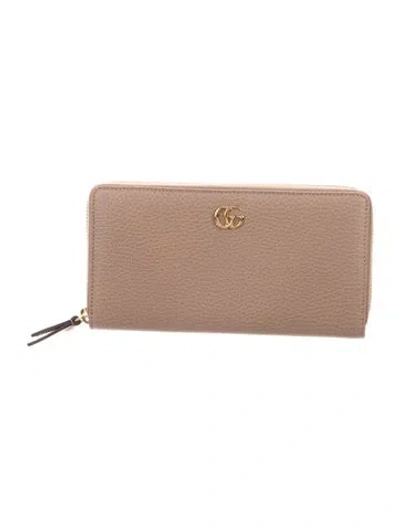 Pre-owned Gucci Double G Logo Leather Continental Wallet W/ Tags In Neutral