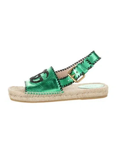 Pre-owned Gucci Double G Logo Leather Espadrilles
