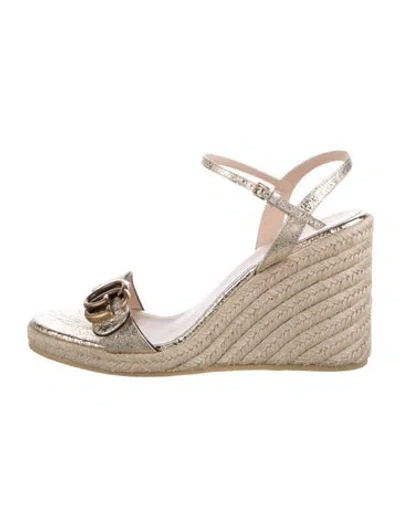 Pre-owned Gucci Double G Logo Leather Espadrilles