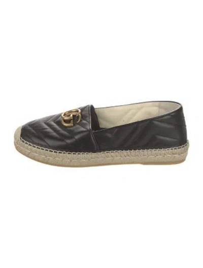 Pre-owned Gucci Double G Logo Leather Espadrilles In Black
