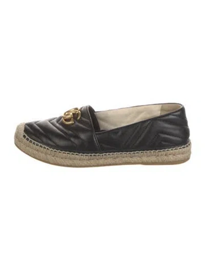 Pre-owned Gucci Double G Logo Leather Espadrilles In Black