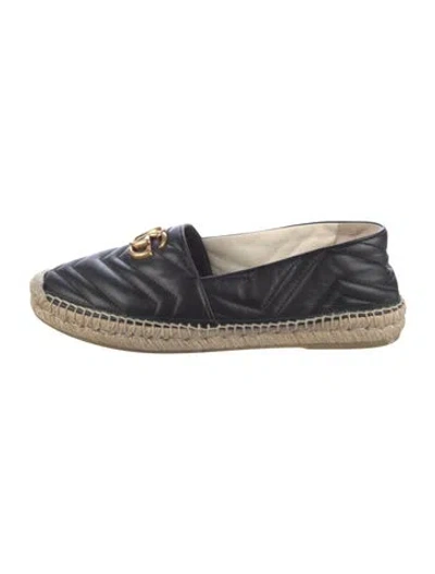 Pre-owned Gucci Double G Logo Leather Espadrilles In Black