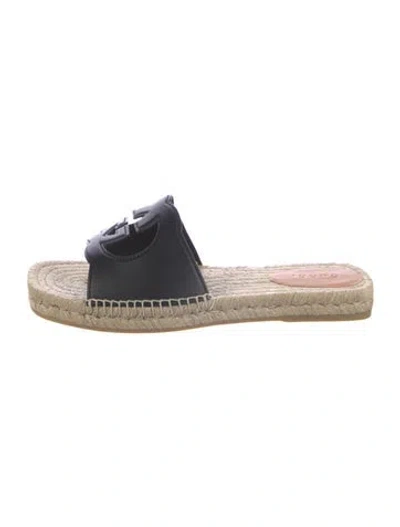 Pre-owned Gucci Double G Logo Leather Espadrilles In Black