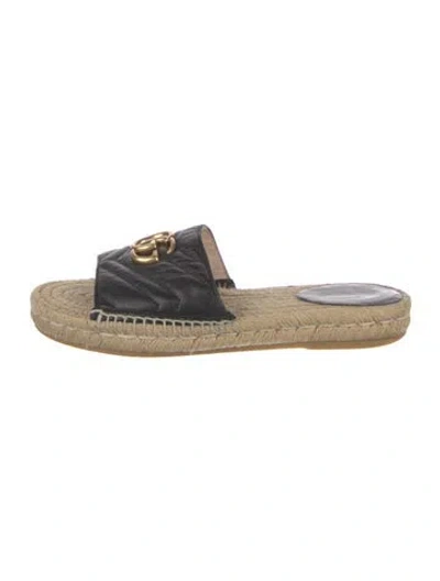 Pre-owned Gucci Double G Logo Leather Espadrilles In Black