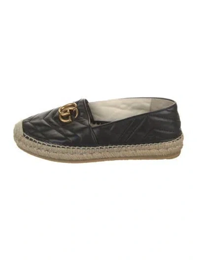 Pre-owned Gucci Double G Logo Leather Espadrilles In Black