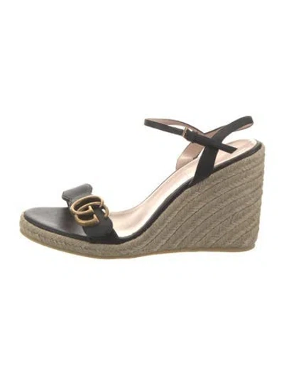 Pre-owned Gucci Double G Logo Leather Espadrilles In Black
