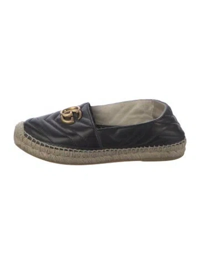 Pre-owned Gucci Double G Logo Leather Espadrilles In Black