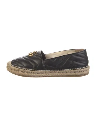 Pre-owned Gucci Double G Logo Leather Espadrilles In Black