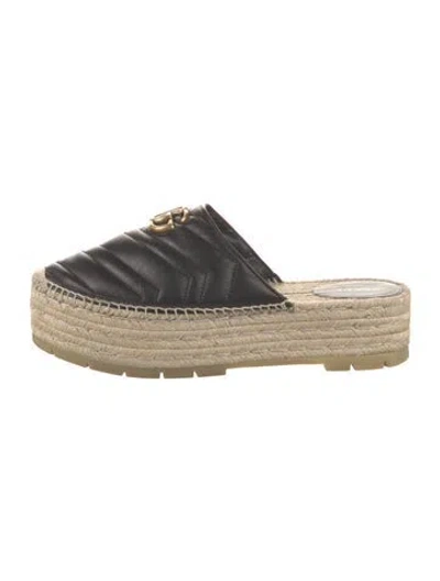 Pre-owned Gucci Double G Logo Leather Espadrilles In Black