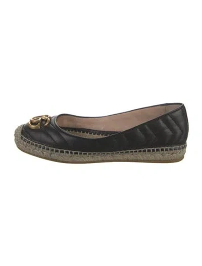 Pre-owned Gucci Double G Logo Leather Espadrilles In Black
