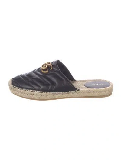 Pre-owned Gucci Double G Logo Leather Espadrilles In Black