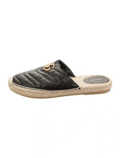 Pre-owned Gucci Double G Logo Leather Espadrilles In Black