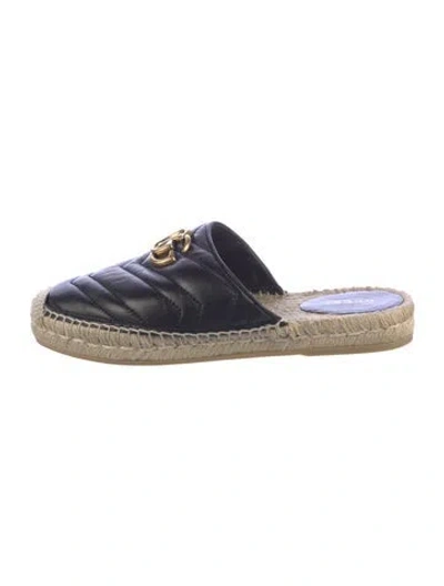 Pre-owned Gucci Double G Logo Leather Espadrilles In Black