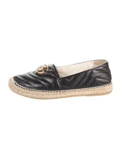 Pre-owned Gucci Double G Logo Leather Espadrilles In Black