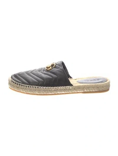 Pre-owned Gucci Double G Logo Leather Espadrilles In Black
