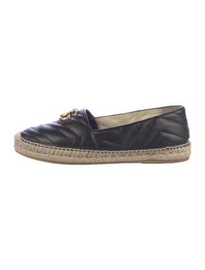 Pre-owned Gucci Double G Logo Leather Espadrilles In Black