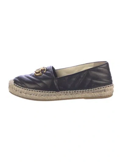 Pre-owned Gucci Double G Logo Leather Espadrilles In Black