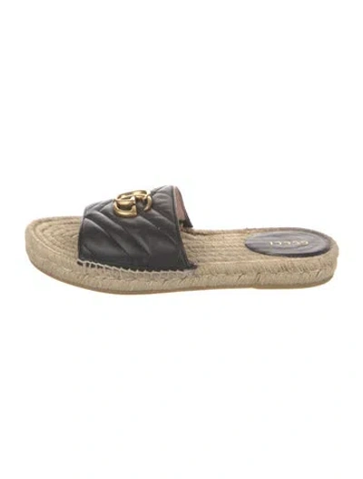 Pre-owned Gucci Double G Logo Leather Espadrilles In Black