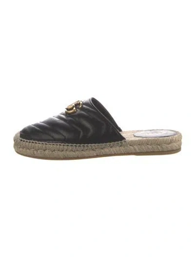 Pre-owned Gucci Double G Logo Leather Espadrilles In Black