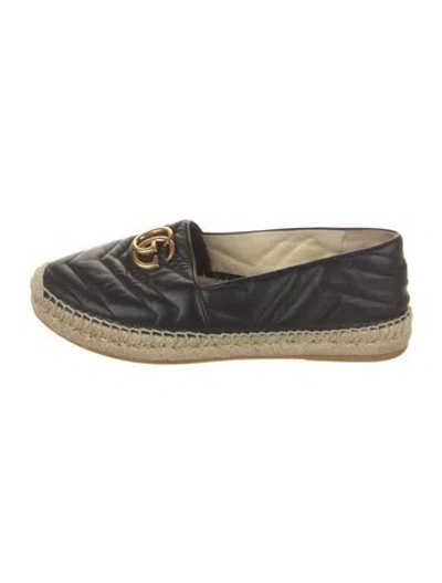 Pre-owned Gucci Double G Logo Leather Espadrilles In Black/neutrals