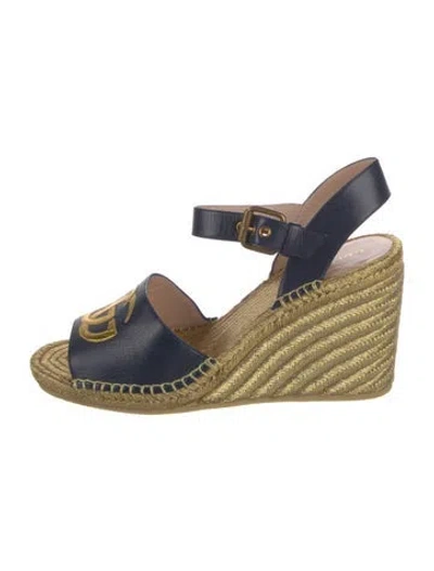 Pre-owned Gucci Double G Logo Leather Espadrilles In Blue