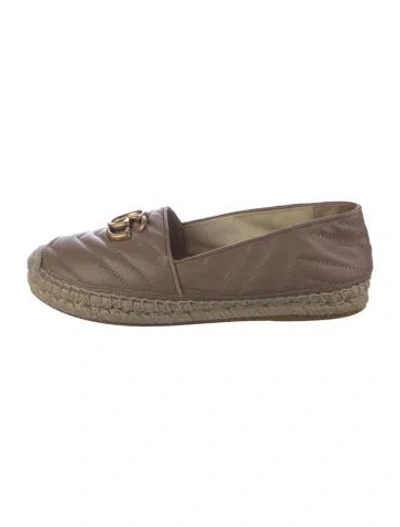 Pre-owned Gucci Double G Logo Leather Espadrilles In Brown