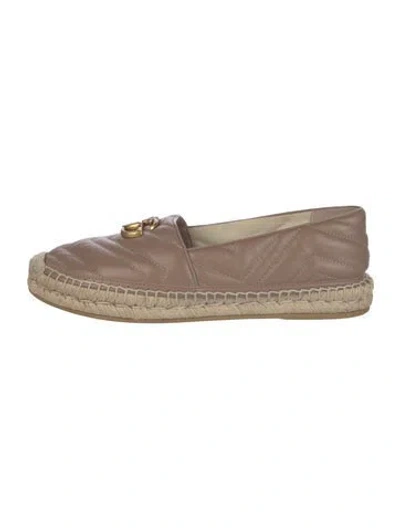 Pre-owned Gucci Double G Logo Leather Espadrilles In Neutral