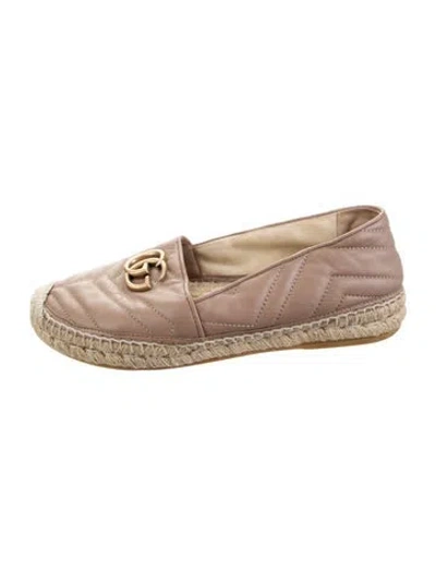 Pre-owned Gucci Double G Logo Leather Espadrilles In Neutrals
