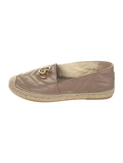 Pre-owned Gucci Double G Logo Leather Espadrilles In Neutrals