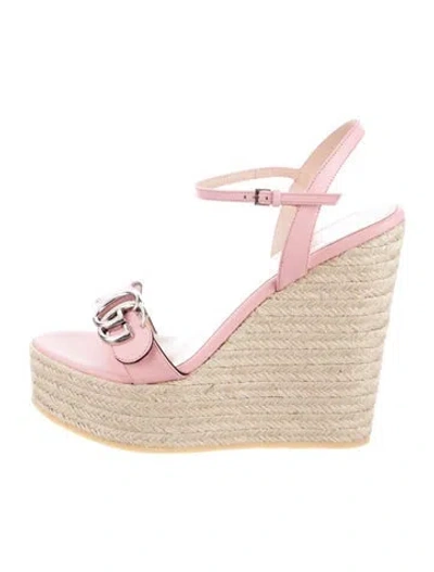 Pre-owned Gucci Double G Logo Leather Espadrilles In Pink