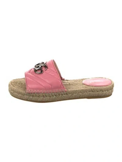 Pre-owned Gucci Double G Logo Leather Espadrilles In Pink