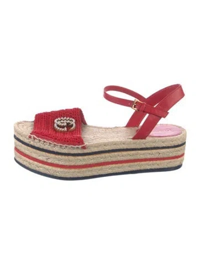 Pre-owned Gucci Double G Logo Leather Espadrilles In Red