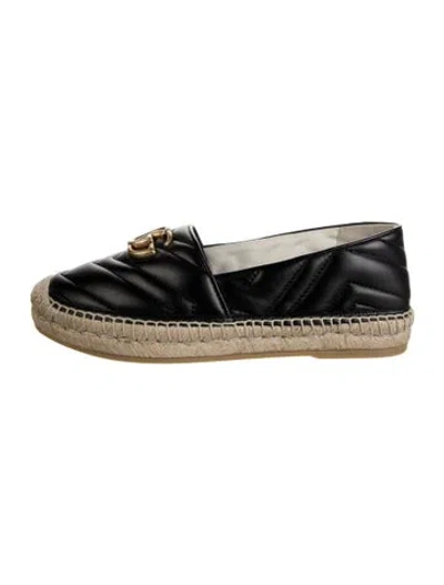 Pre-owned Gucci Double G Logo Leather Espadrilles W/ Tags In Black