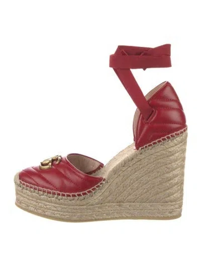 Pre-owned Gucci Double G Logo Leather Espadrilles W/ Tags In Red