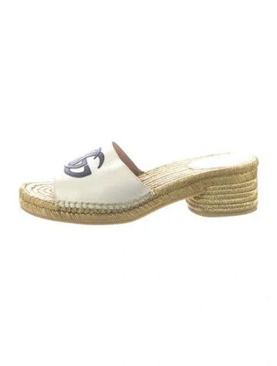 Pre-owned Gucci Double G Logo Leather Espadrilles In White