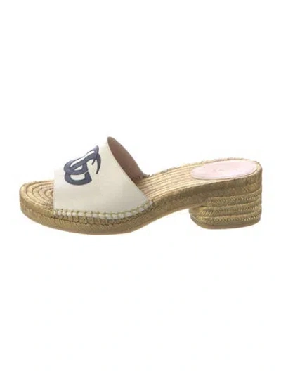 Pre-owned Gucci Double G Logo Leather Espadrilles In White