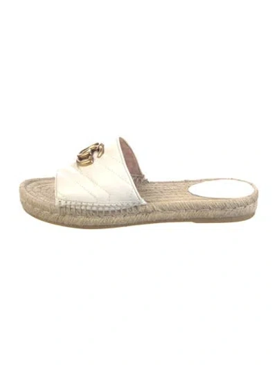 Pre-owned Gucci Double G Logo Leather Espadrilles In White