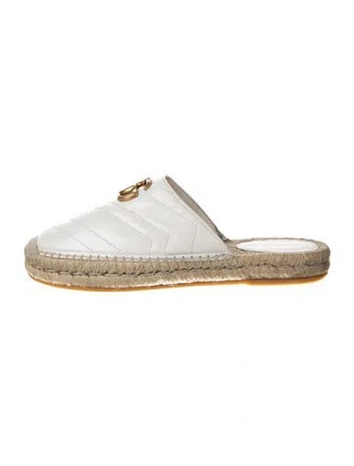 Pre-owned Gucci Double G Logo Leather Espadrilles In White