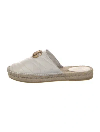 Pre-owned Gucci Double G Logo Leather Espadrilles In White