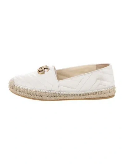 Pre-owned Gucci Double G Logo Leather Espadrilles In White