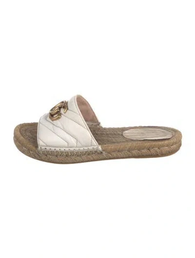 Pre-owned Gucci Double G Logo Leather Espadrilles In White