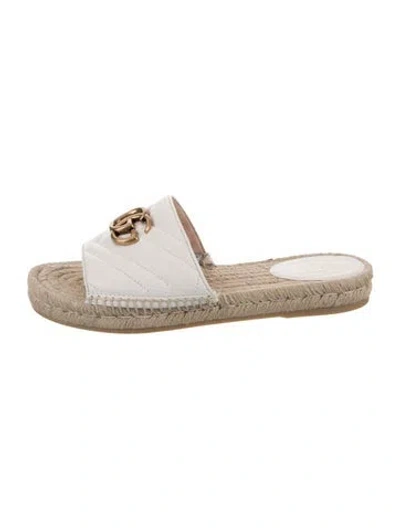Pre-owned Gucci Double G Logo Leather Espadrilles In White