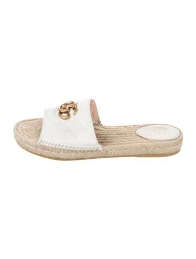 Pre-owned Gucci Double G Logo Leather Espadrilles In White