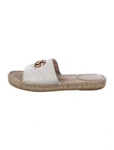 Pre-owned Gucci Double G Logo Leather Espadrilles In White