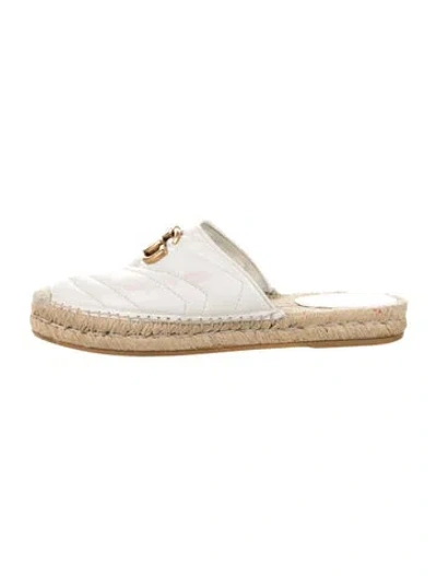Pre-owned Gucci Double G Logo Leather Espadrilles In White