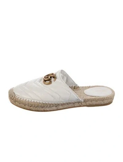 Pre-owned Gucci Double G Logo Leather Espadrilles In White
