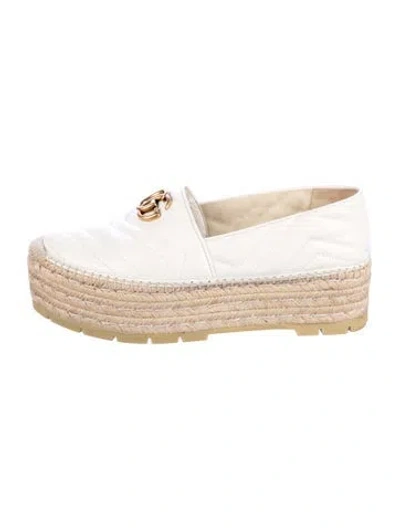 Pre-owned Gucci Double G Logo Leather Espadrilles In White